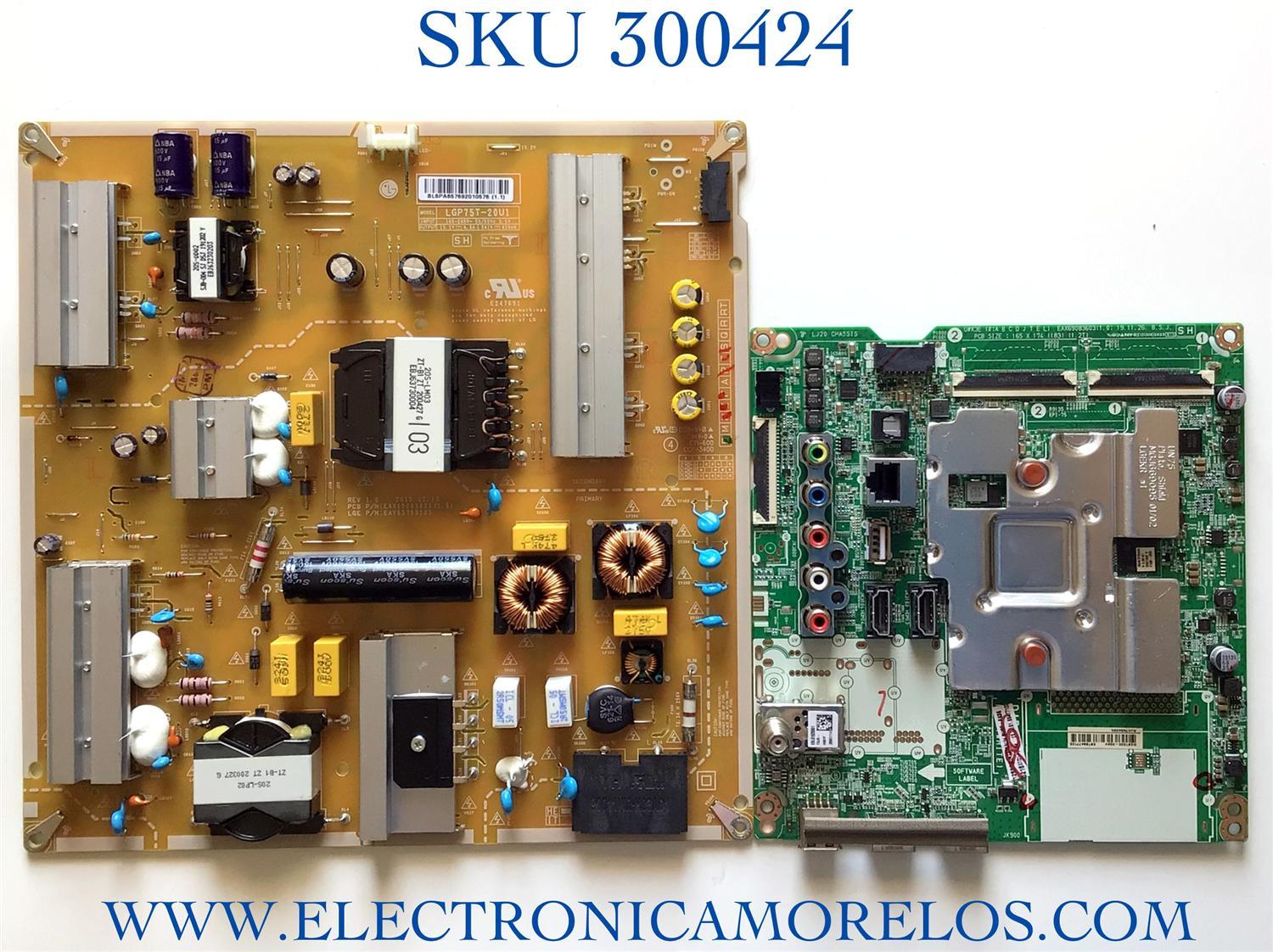 KIT DE TARJETAS PARA TV LG 4K UHD HDR SMART TV / NUMERO DE PARTE MAIN EBT66477102 / EAX69083603 / FUENTE EAY65769201 / EAX69063801 / 65769201 / LGP75-20UI / PANEL NC750DQG-ABGR1 / MODELOS 75UN7370AUH / 75UN7370AUH.BUSFLKR / 75UN7370AUH.BUSFLOR